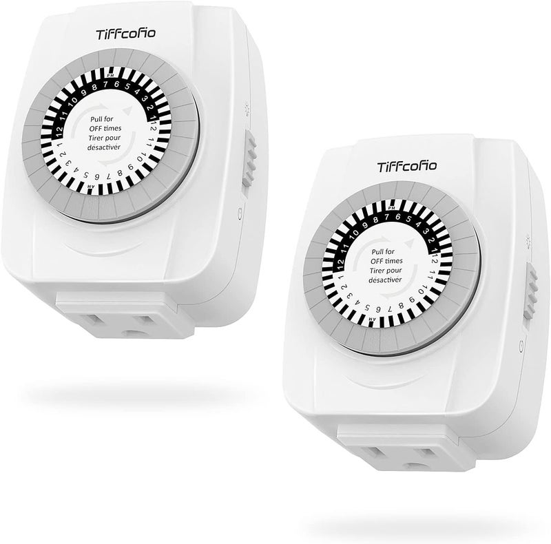 Tiffcofio Indoor Mechanical Outlet Timer, 3 Prong Timers for Electrical Outlets, 24-Hour Programmable Plug in Christmas Light Timer, ETL Listed (2 Pack) - Image 1